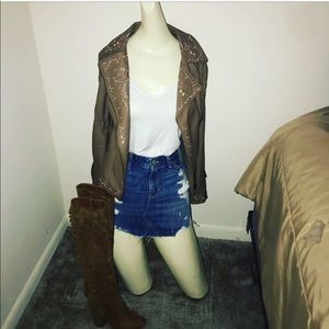 Embroidered Faux Leather Jacket